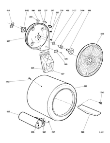 Drum And Heater Diagram and Parts List for GTR12BAXBB  General Electric Dryer