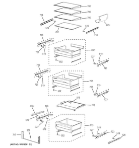 Fresh Food Shelves Diagram and Parts List for PSB48YSHASS  General Electric Refrigerator