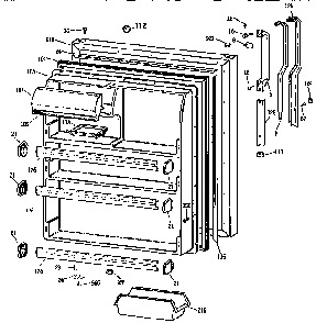 Fresh Food Door Diagram and Parts List for TBX21N1XDRAA  General Electric Refrigerator