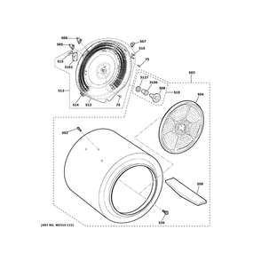 Drum Diagram and Parts List for YTD74E2SN2WS  General Electric Dryer
