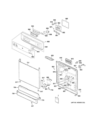 Escutcheon & Door Assembly Diagram and Parts List for GSD3300K55CC  General Electric Dishwasher