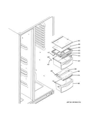 Fresh Food Shelves Diagram and Parts List for GSS25LSLKCSS  General Electric Refrigerator
