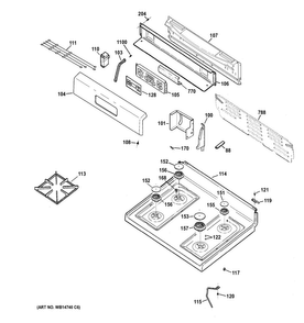 Control Panel & Cooktop Diagram and Parts List for RGB780REH4SS  Hotpoint Range