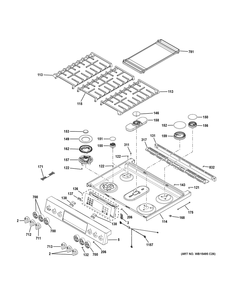 Control Panel And Cooktop Diagram and Parts List for P2S930YP7FS  General Electric Range