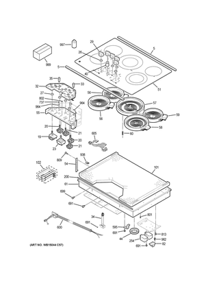 Control Panel & Cooktop Diagram and Parts List for PP7030BM1TS  General Electric Cooktop