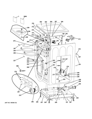 Cabinet & Top Panel Diagram and Parts List for GFW400SCM0WW  General Electric Washer