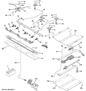 Gas & Burner Parts Diagram and Parts List for PGB930SEJ3SS  General Electric Range