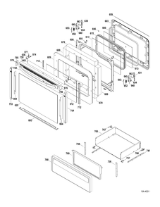 DOOR-DRAWER Diagram and Parts List for JCBP77DP2WW  General Electric Range
