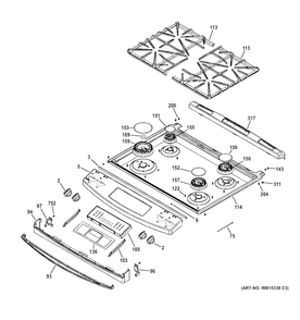 Control Panel & Cooktop Diagram and Parts List for JGS650DEF1WW  General Electric Range