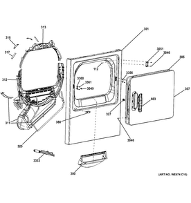 Front Panel & Door Diagram and Parts List for DNCD450EGCWC  General Electric Dryer