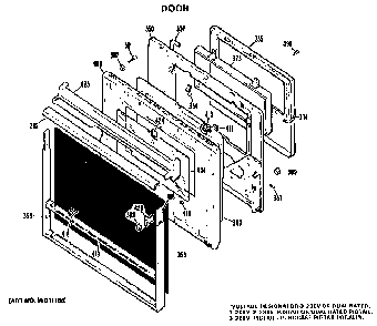 Door Diagram and Parts List for JKP38GJ5  General Electric Wall Oven