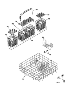 LOWER RACK Diagram and Parts List for 402061  General Electric Dishwasher