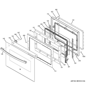 Door Diagram and Parts List for PT9050DF5BB  General Electric Wall Oven