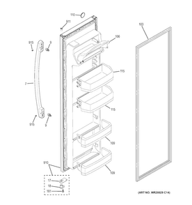 Fresh Food Door Diagram and Parts List for GSE22ESHDSS  General Electric Refrigerator