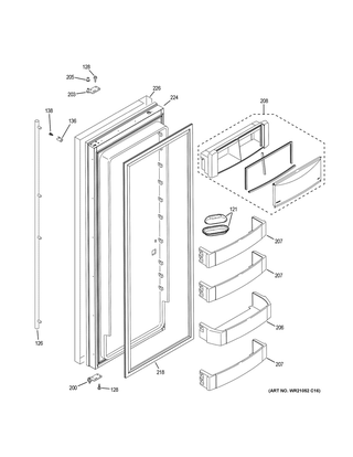 Fresh Food Door Diagram and Parts List for ZISS480NKCSS  General Electric Refrigerator