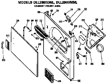 Cabinet Front Diagram and Parts List for DLL2900MNL  Hotpoint Dryer
