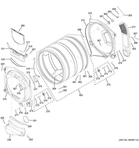 Drum Diagram and Parts List for GFDR275EH1MC  General Electric Dryer