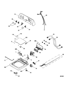 CONTROLS & COVER Diagram and Parts List for MEXE1055H0WW  General Electric Washer