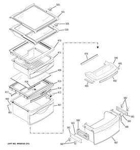 FRESH FOOD SHELVES Diagram and Parts List for PZS23KPECFWV  General Electric Refrigerator