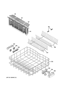 Lower Rack Assembly Diagram and Parts List for DDT575SGF2WW  General Electric Dishwasher