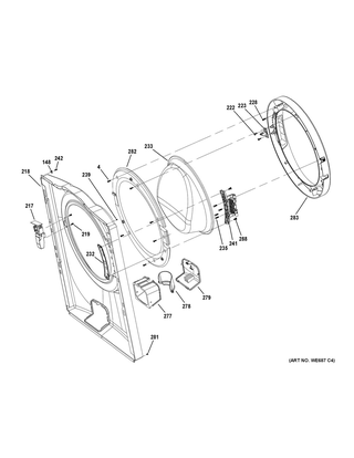 Front Panel & Door Diagram and Parts List for GFW400SCM0WW  General Electric Washer