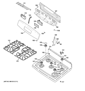 Control Panel & Cooktop Diagram and Parts List for JGBS64DEF1BB  General Electric Range