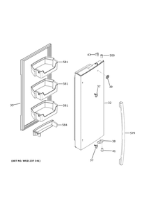 Fresh Food Door - Rh Diagram and Parts List for GWE19JYLHFFS  General Electric Refrigerator