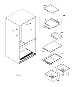 FRESH FOOD SHELVES Diagram and Parts List for GBRL0HBXCRBS  General Electric Refrigerator