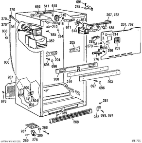CABINET Diagram and Parts List for TBX21ABRRWW  General Electric Refrigerator