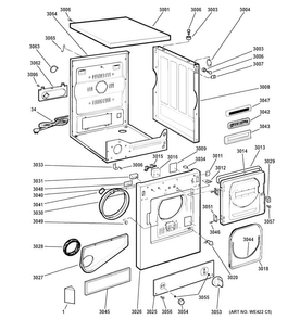 Backsplash, Cabinet & Front Panel Diagram and Parts List for DSKS333EC5WW  General Electric Dryer