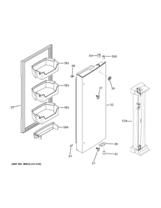 Fresh Food Door - Rh Diagram and Parts List for GWE19JSLDFSS  General Electric Refrigerator
