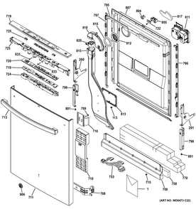 Escutcheon & Door Assembly Diagram and Parts List for PDT750SSF7SS  General Electric Dishwasher