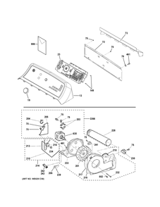 Backsplash, Blower And Motor Assembly Diagram and Parts List for GTD58EBSV1WS  General Electric Dryer