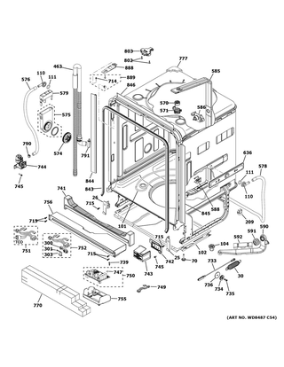 Body Parts Diagram and Parts List for CDT836P2M5S1  General Electric Dishwasher