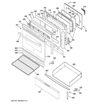 Door & Drawer Parts Diagram and Parts List for JGB450DEK2WW  General Electric Range