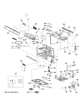 Oven Cavity Parts Diagram and Parts List for HVM7167RN1TS  General Electric Microwave Oven Combo