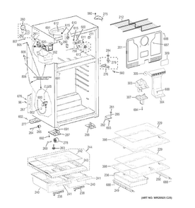 Cabinet Diagram and Parts List for GTK17GCEFRBS  General Electric Refrigerator