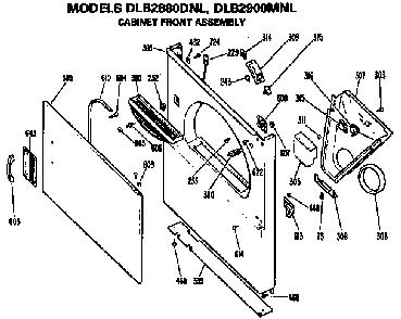 Cabinet Front Diagram and Parts List for DLB2880DNL  Hotpoint Dryer