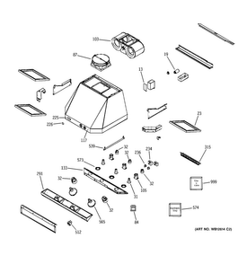 Range Hoo Diagram and Parts List for ZV48TSF3SS  General Electric Range Hood