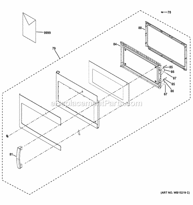 Door Parts Diagram and Parts List for JVM6175SF1SS  General Electric Microwave