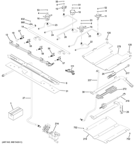 Gas & Burner Parts Diagram and Parts List for PGB911SEJ1SS  General Electric Range