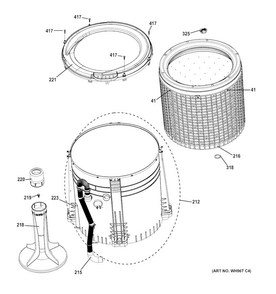 Tub, Basket & Agitator Diagram and Parts List for GTUN275EM2WW  General Electric Washer Dryer Combo