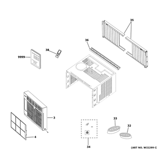 Part Location Diagram of WJ26X24768 GE REMOTE CONTROL