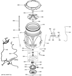 Tub & Motor Diagram and Parts List for GHWS8355H0MC  General Electric Washer