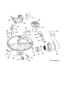 Sump & Motor Mechanism Diagram and Parts List for GDT720SGF4BB  General Electric Dishwasher