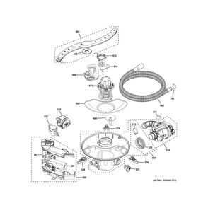 Motor, Sump And Filter Assembly Diagram and Parts List for ZDT925SPNCSS  General Electric Dishwasher