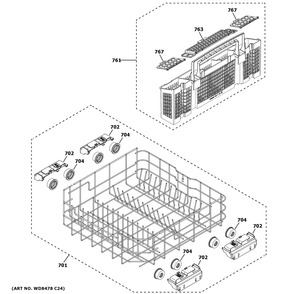 Lower Rack Assembly Diagram and Parts List for GDF650SMV3ES  General Electric Dishwasher