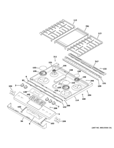 Control Panel And Cooktop Diagram and Parts List for JGSS66FEL3DS  General Electric Range