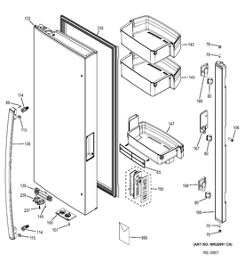 FF DOOR - LH Diagram and Parts List for PWE23KMDCES  General Electric Refrigerator