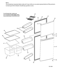 DOORS LEFT & SHELVES Diagram and Parts List for GPS12FGHCLWW  General Electric Refrigerator